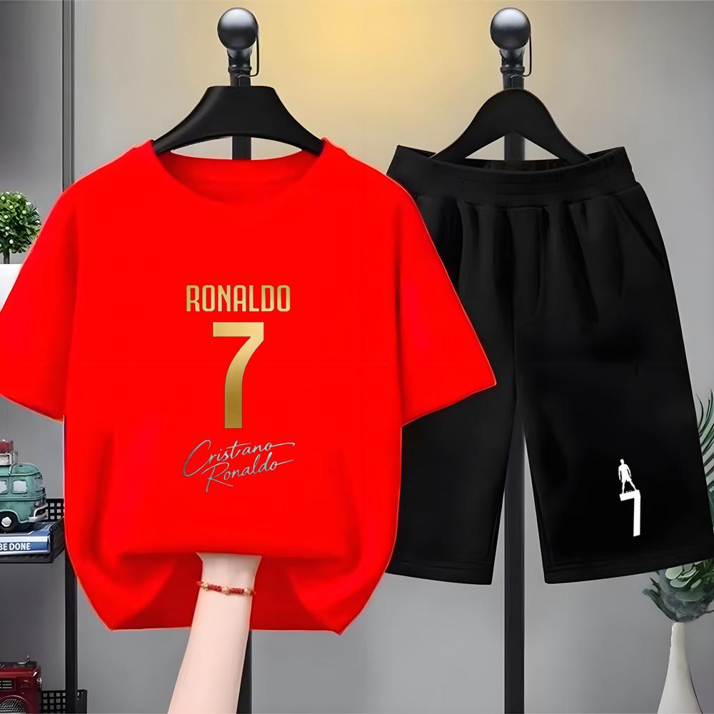 Summer Children T-shirt Tops+Shorts Breathable Boy Girl Casual Fashion Short Sleeve Kid Football Idol Clothes Sport Tee