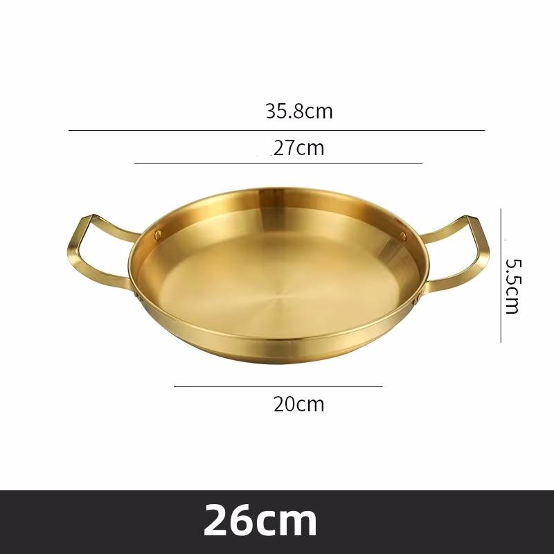 Stainless Steel Gold Golden Seafood Rice Pot Home Cooking Paella Pan Picnic Snack Plates Cookware Saucepan Dry Pots with Handle