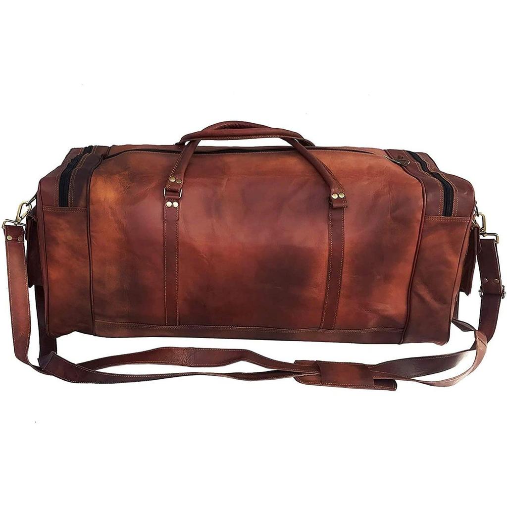 Große Reisetasche aus echtem Vintage-Ziegenleder, handgefertigt, für Fitnessstudio, Wandern, Vintage-Braun, Tragetasche für alle echten Reisetaschen