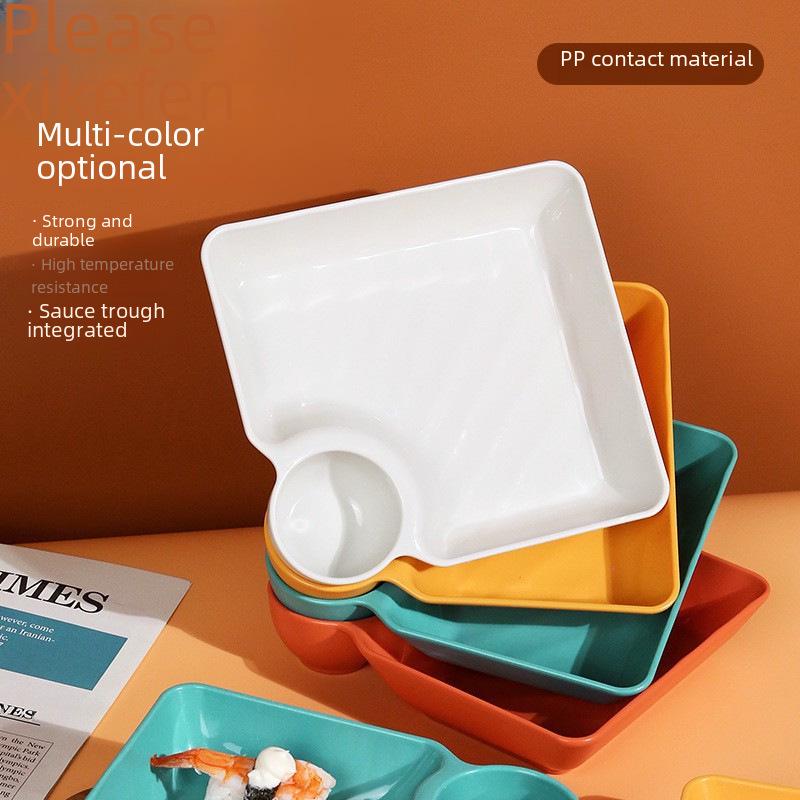 Japanese Creative Plastic Dinner Set: Dumpling, Fried Chicken, & Dipping Sauce Plates with Vinegar Dish