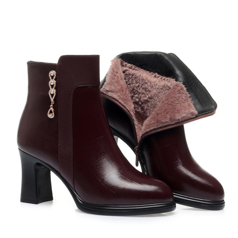 High heels autumn and winter short boots thick heels, new fashion boots warm velvet leather shoes    shoes cotton shoes