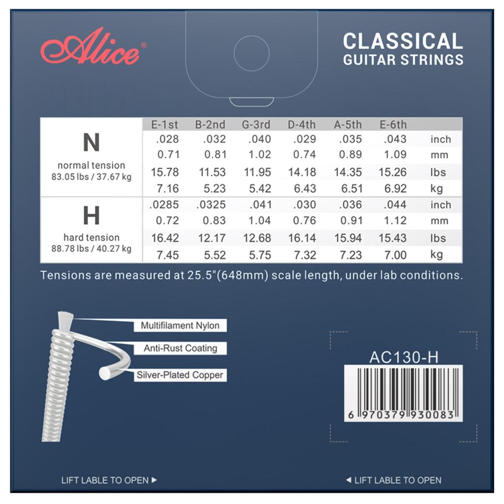 Manufacturer Alice Classic Guitar High Transparent Nylon Copper Bright 1 Set [Genuine Product] Strings, Tension, Stiff, + Silver-Plated Wings,