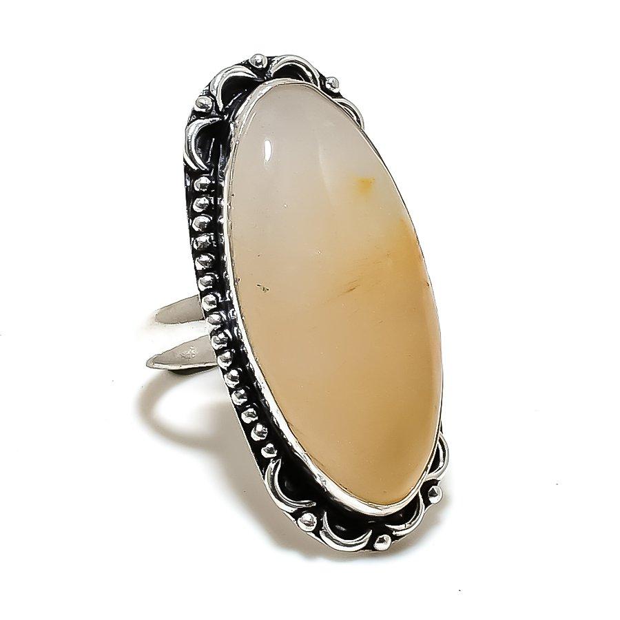 Golden Rutile Gemstone Handmade 925 Sterling Silver Jewelry Ring Size 8 SU-10601