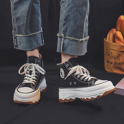 Retro Tarz Günlük Kadın Ayakkabıları 2024 Yeni Kalın Taban Çok Yönlü Yükseltilmiş Konfor Yüksek Bilekli Kanvas Ayakkabılar Zapatos De Mujer Platform