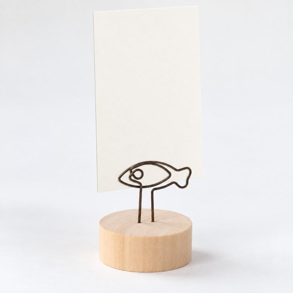 10PCS Round Fish Shape Round Wood Clip Metal Clip Vintage Card Clip Photo Clamp Office Desktop