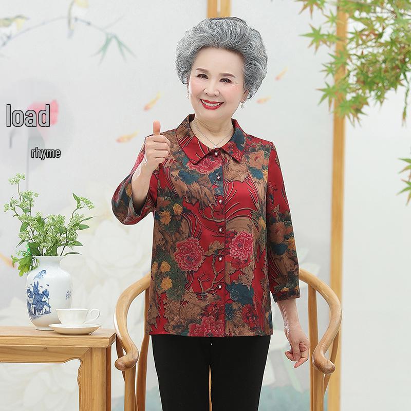 

Pure Silk Satin Shirt for Elderly Women – Grandma’s Spring & Summer Chinese-Style Top 2XL (recommended for 110-120 lbs) червоний