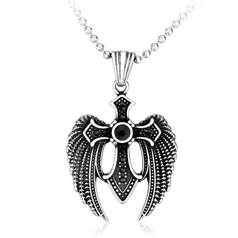 Retro Jewelry Fashion Popular Men's Nightclub Pendant Angel Cross Necklace