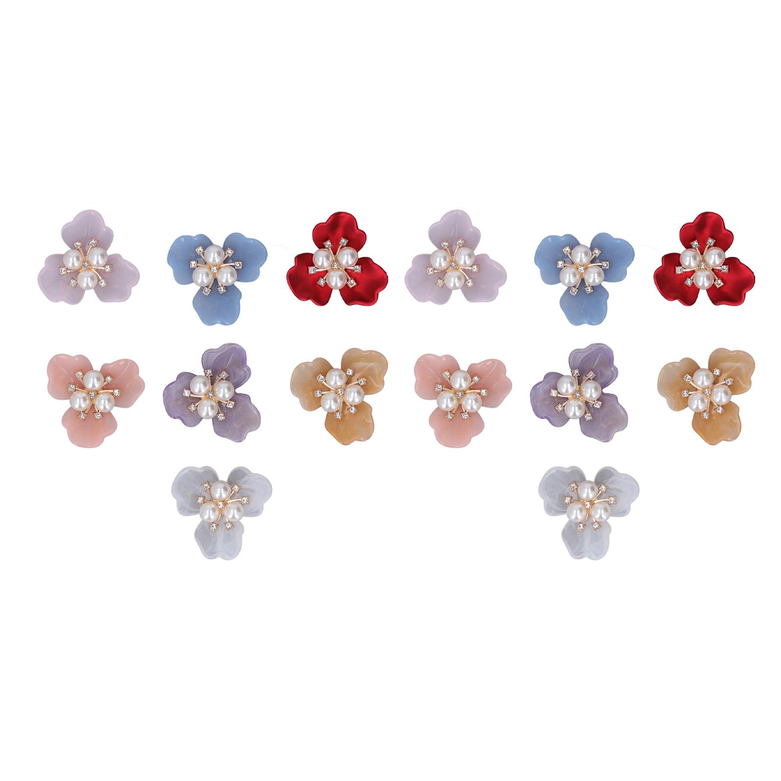 

14pcs Pearl Rhinestone Buttons DIY Exquisite Faux Pearl Buttons Flat Back Flower Rhinestone for