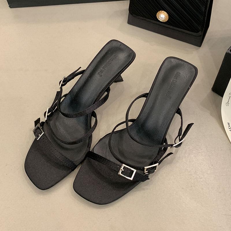 

Fashion Female Slip On Footwear Fashion Buckle Women Heels Pumps Shoes New In Spring Summer Shallow Ladies High Heels Shoes Slides 35 чёрный