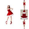 Elegant Red Velvet Sexy Women Christmas Fancy Dress Santa Claus Costume Outfit Hat