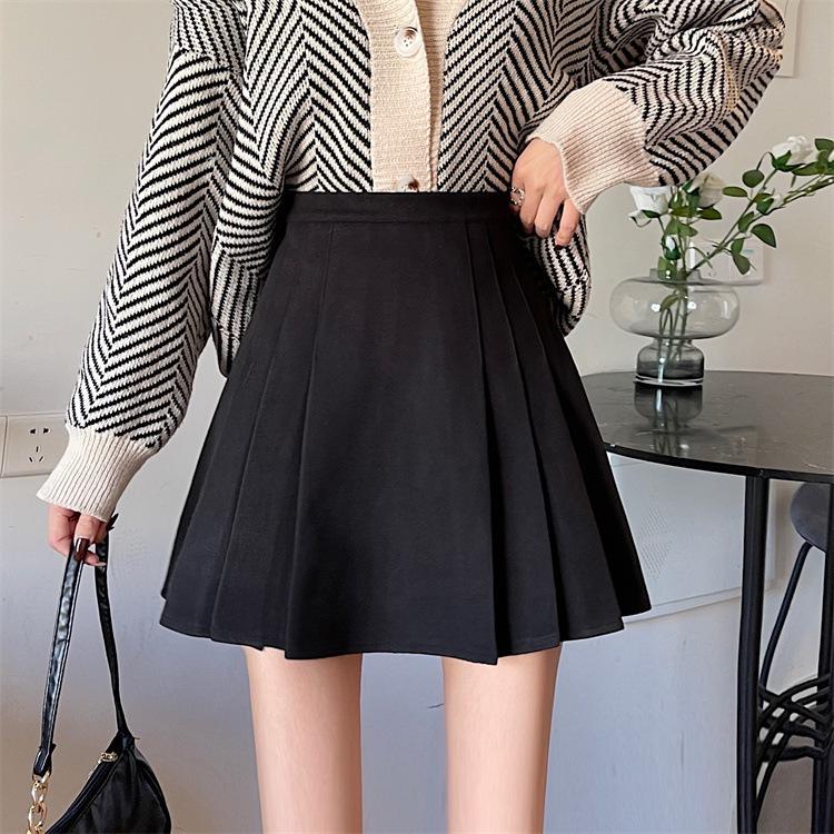 

Осенняя юбка миди А-силуэта плиссе большого размера черного цвета - Женский колледжный стиль, высокая посадка, стройнящая. S