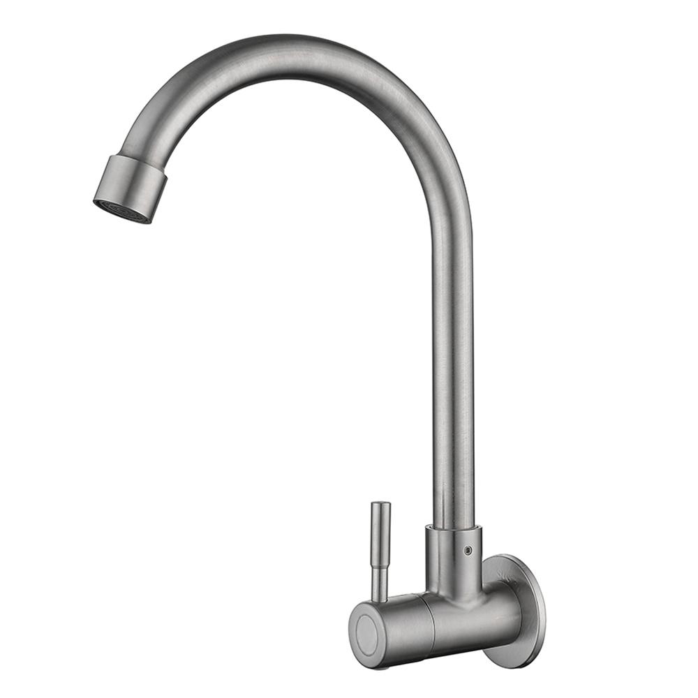 Kitchen Faucet Stainless Steel Wall Mounted Single Cold Water Faucet Lower Curve Faucet Wall Sink Water Tap Premium Quality
