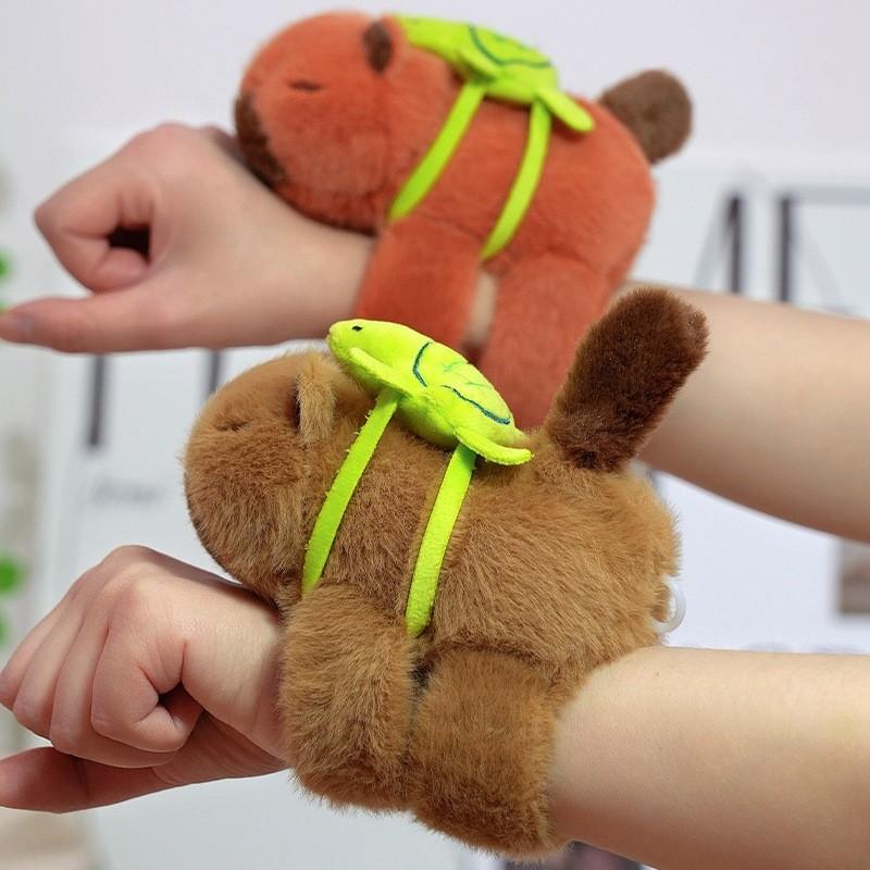 Capybara Wag Tail Clap Ring Wristband Plush Toy Cartoon Stuffed Doll Gift Kids