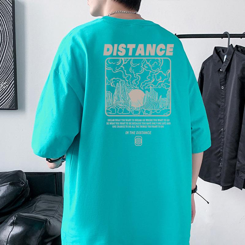 Distance Pattern Men's Oversized Drop Shoulder T-Shirt 100% Cotton Streetwear Tee