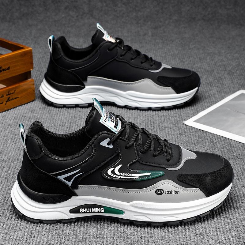 Skor herr höst nya läder vattentäta sportskor mångsidiga avslappnade pappaskor mjuk sula halkfria löparskor