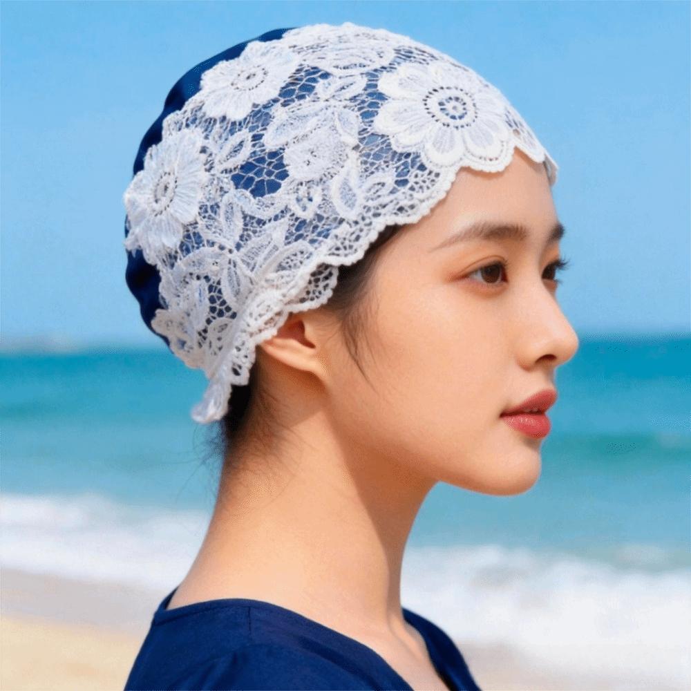 Lace Swimming Cap PU Ear Protect Cap Fashion look Waterproof Swim Hat Daily