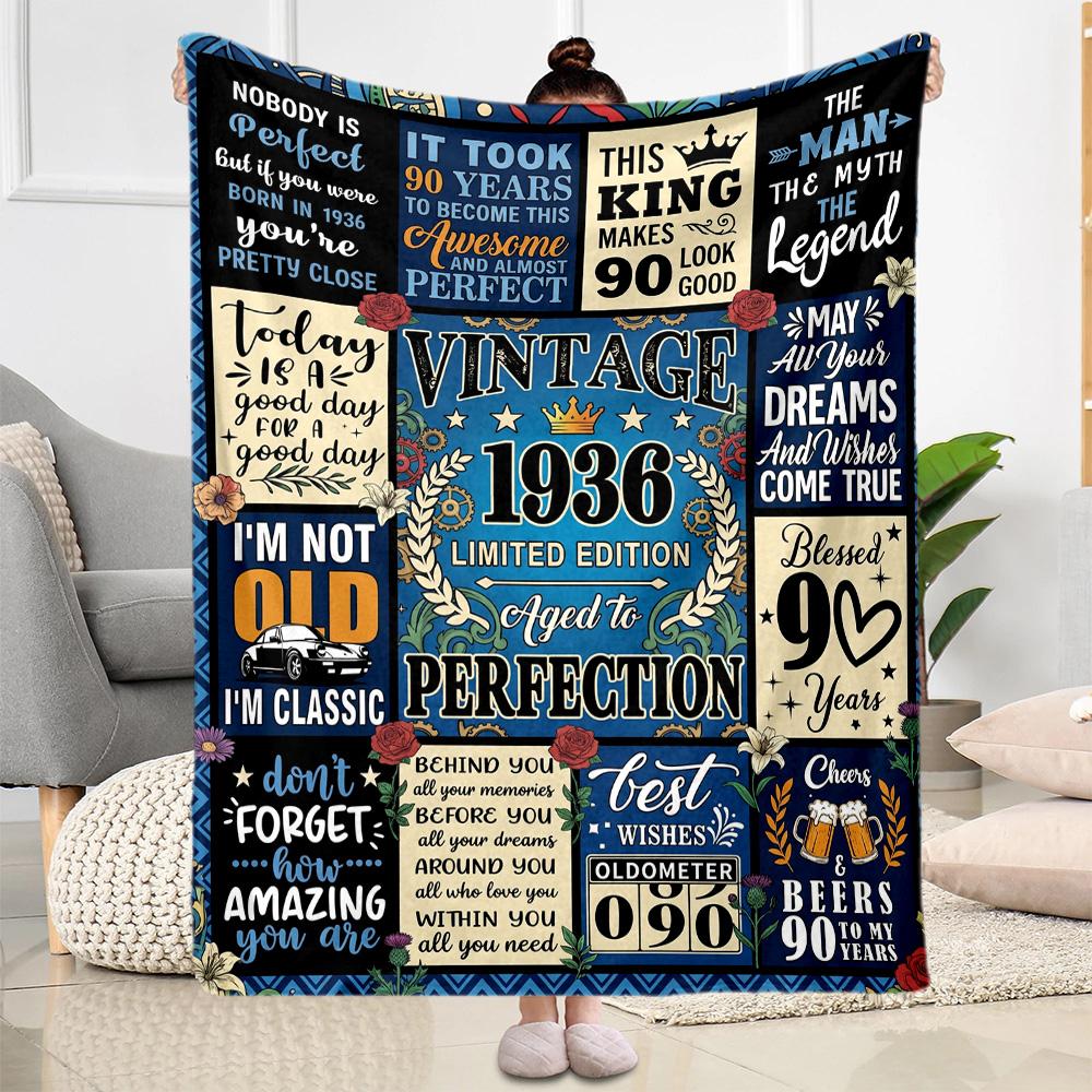 90. Geburtstag Flanelldecke - Weich und geeignet für Sofas, Betten, Büros, Reisen, alle Jahreszeiten, tolles Geschenk für Feiertage und Geburtstage.