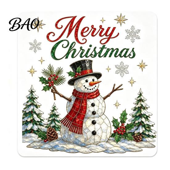 Shopping Mall Christmas Stickers 2Pcs Wall Stickers, Snowy Cottage Tree Self Adhesive Decals, Waterproof PVC Party Snow Scene Holiday Decals for Home