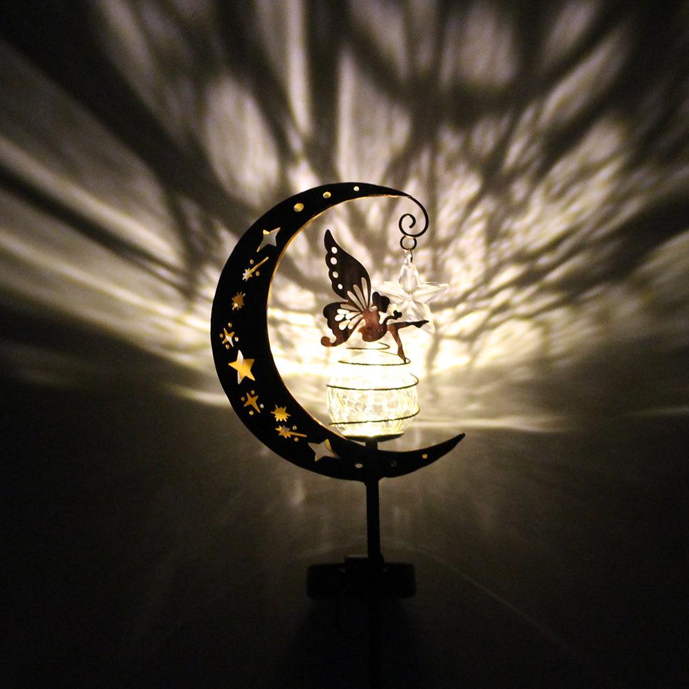 Solar Moon Stake Light: Outdoor Garden, Courtyard & Camping Decorative Iron Lantern