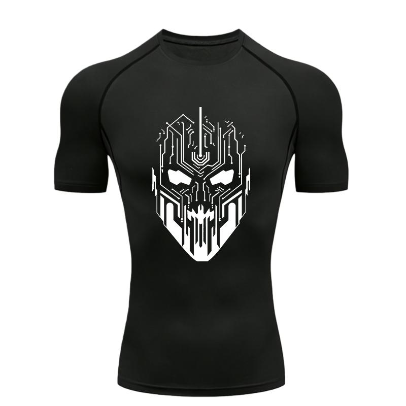 

Skull Circuit Board Pattern Men Sports T-shirt Training Fitness Compression Workout T-Shirt Short Sleeve Rashguard for Men S