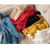 Blue Knit Vest Drawstring Waistband Design Ruffle Hem Sweet Women Pullover Sweater Simple Casual Sleeveless Coat Commuting Fall
