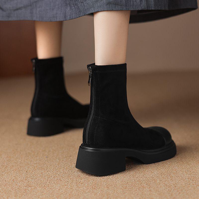 Krazing Pot Microfiber Autumn Winter Shoes Platform Super Size Motorcycle Boots Square Toe Keep Warm Zipper Size 44 Ankle Boots