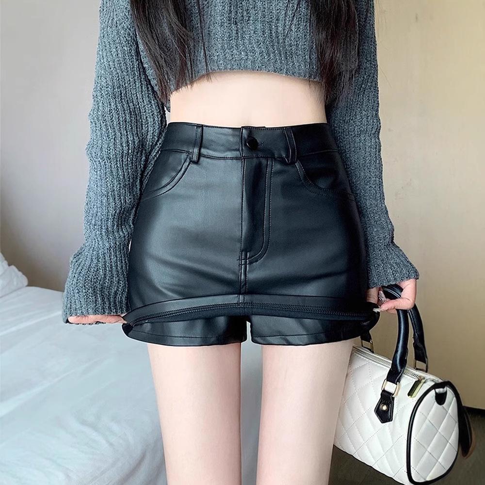 Women's 2024 PU Leather Black Midi Skirt - High Waist, Bodycon, A-Line, Sexy, Slimming, Autumn/Winter Collection