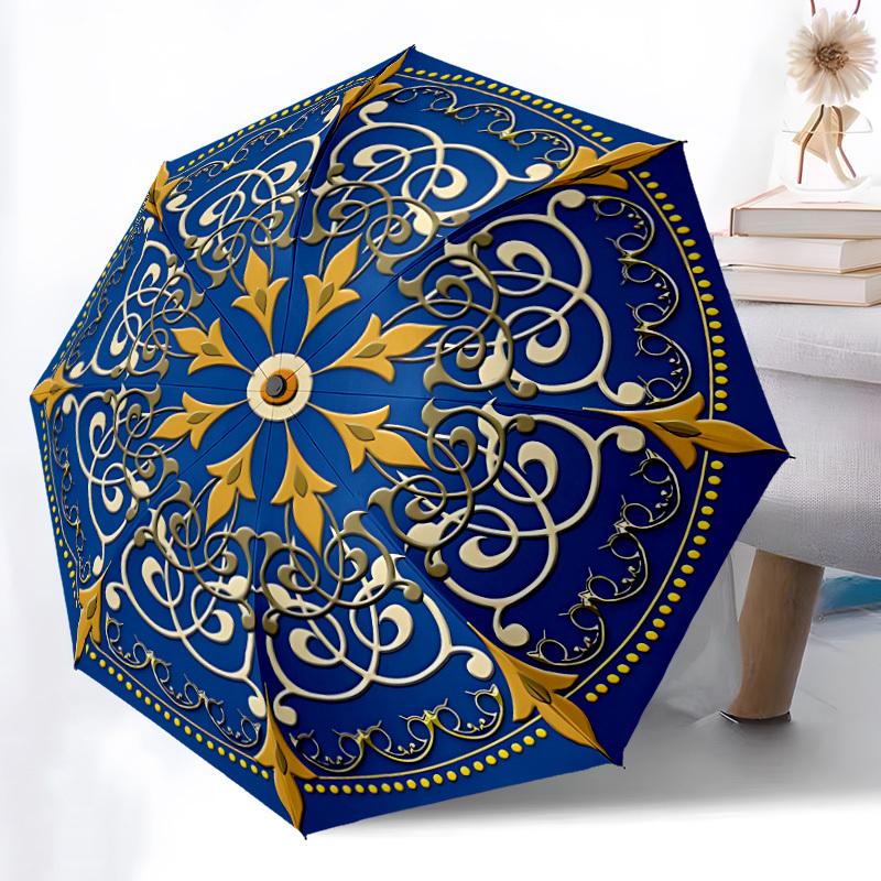 1pc Ornate Mandala Automatic Folding Umbrella, Lightweight Retractable Compact Travel Umbrella, 8-Rib Sturdy Frame133
