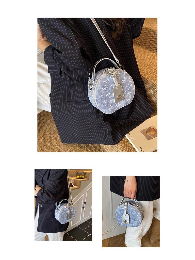 Women's Round Cake Bag - Stylish Print, Small Fragrance Design, Versatile Shoulder/Crossbody Handbag