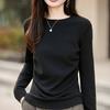 2025 Fall/Winter Women's Round Neck Pleated Double-Sided Fleece Long-Sleeve Knit Top