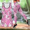 Flowers and Green Leaves Print Yoga Outfit for Women Fashion Workout Leggings Fitness Sports Casual Yoga Set Sports Suit