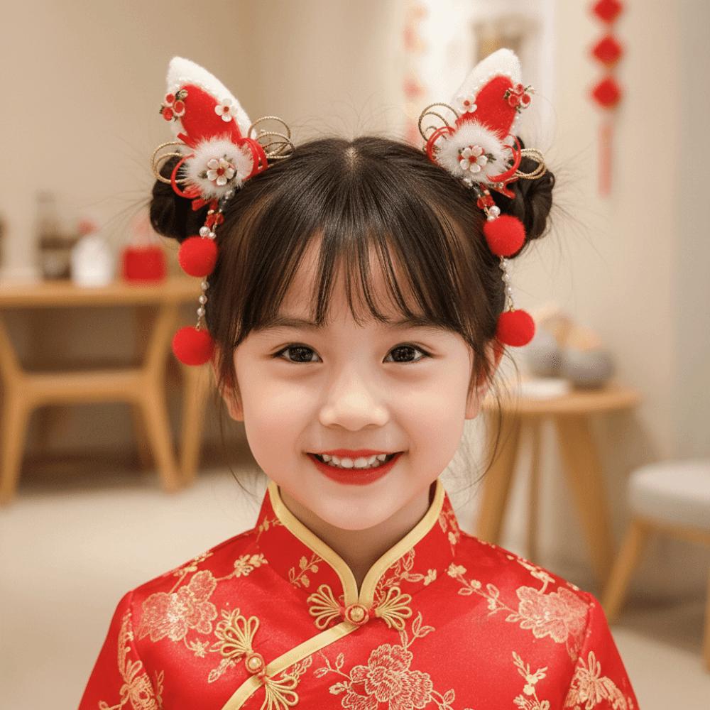 Gift Elegant Traditional Chinese Hair Clip Bow Hair Ball Tassel Hairpin Red Cute New Year Hair Accessory Celebration