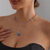 Blue Tidal Shell Drop Pendant Necklace Handcrafted Glaze Finish Alloy Chain For Everyday Elegances