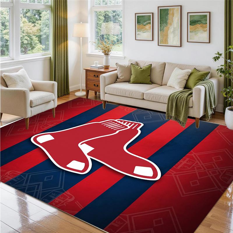 Boston Red Sox Design Crystal Velvet Rug Soft Decorative Mat for Bedroom Entrance