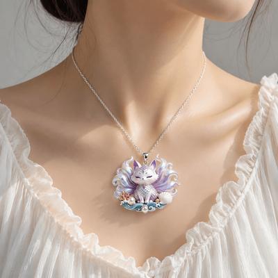 Trendy Fashion Enamel Pendant Necklace Exquisite Chinese Lion Clavicle Chain  Women