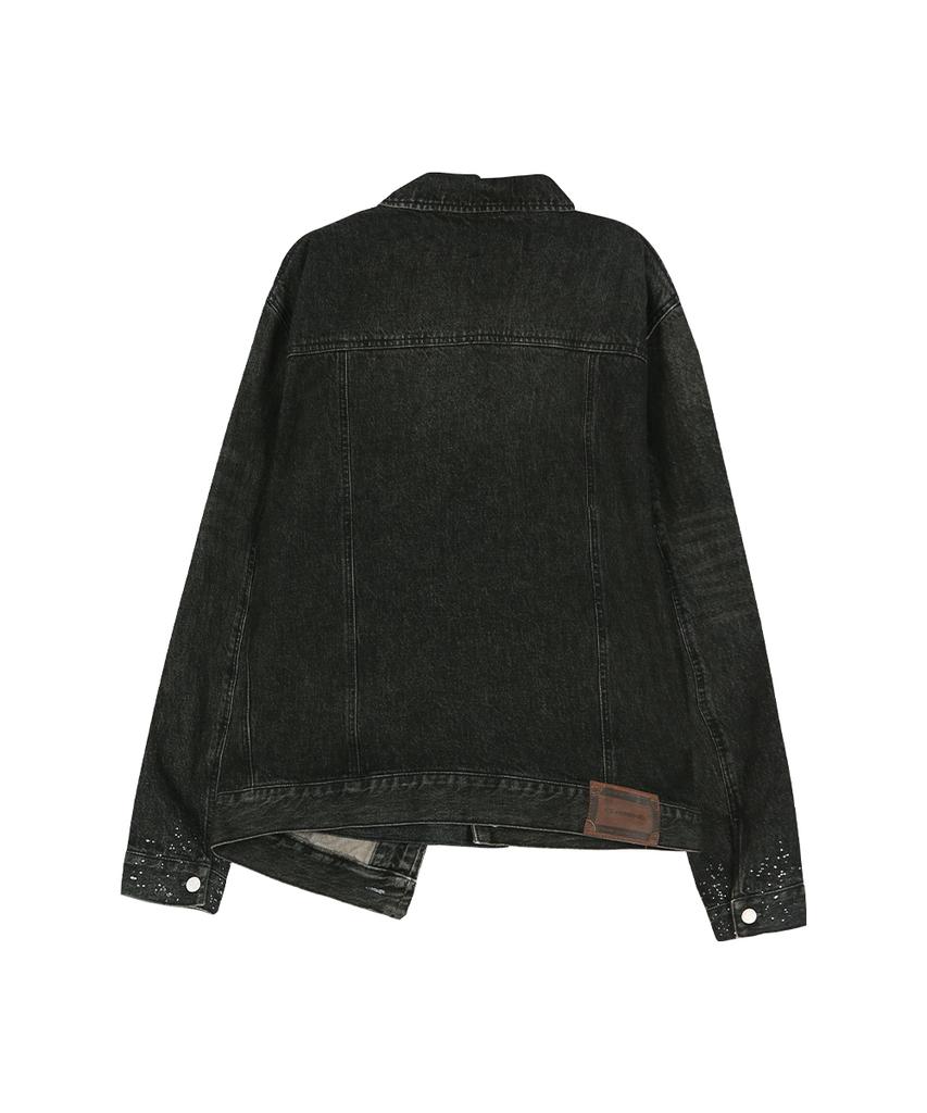 Adsb Andersson Bell Unisex Asymmetric Layered Beads Denim Jacket Awa762U(Black)