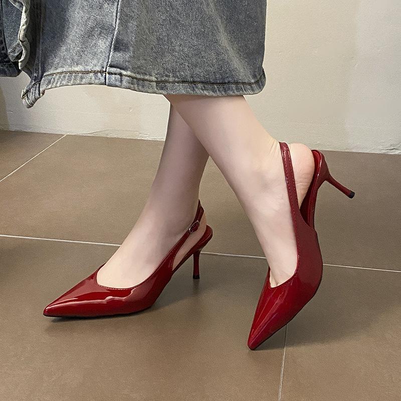 Nude High Heels Stiletto 2025 New Summer Fashion Temperament Pointed Head with Sexy Bag Head Rear Empty Sandals