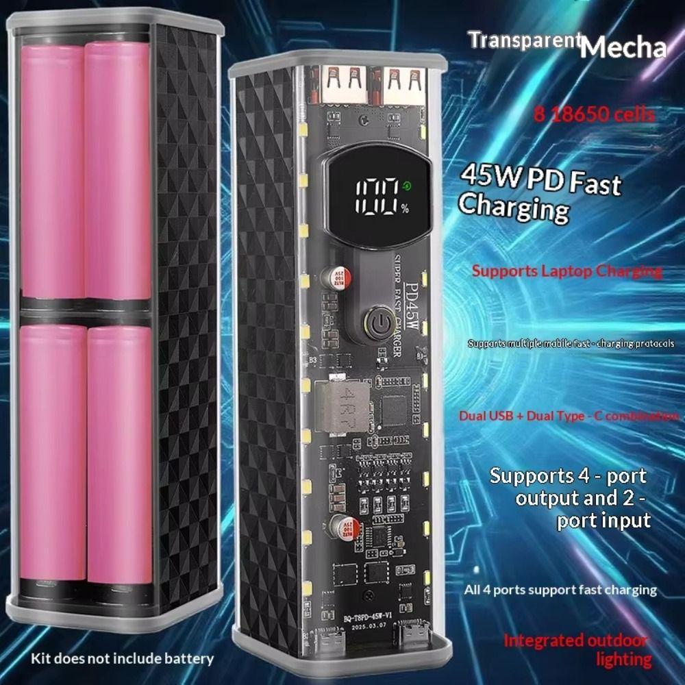 Transparent Power Bank Case LED Screen Fast Charging Power Bank Kit  For DIY
