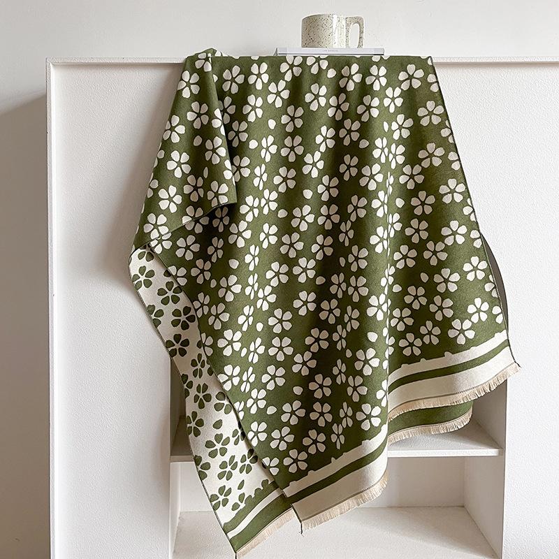 Scarf Women'S Korean Version Flower Thickened Warm Scarf Long Fashion Versatile Dual-Use Student Shawl