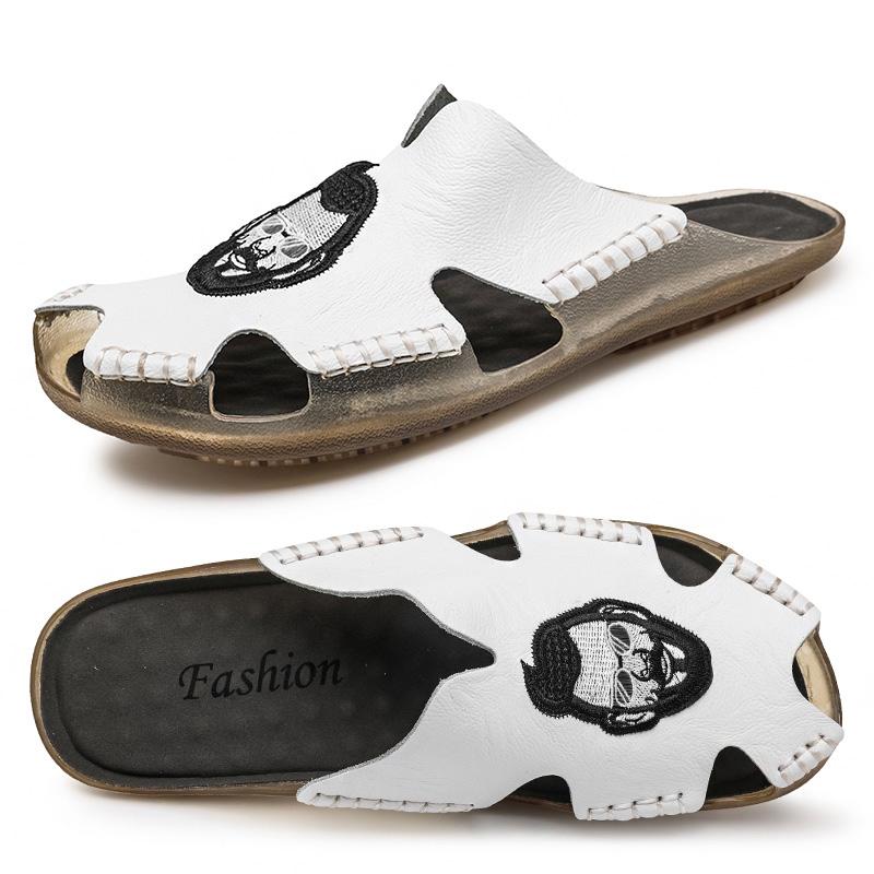 Big size men s slippers summer genuine sandals cowhide slippers cow tendon soft soled sandals men s comfortable walking shoes 38