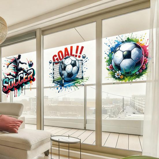 3 st Fönsterklistermärken med Fotboll Återanvändbar Sportboll Mål Spelare Glasdekal för Hem Kontor Butik Skola Dekor