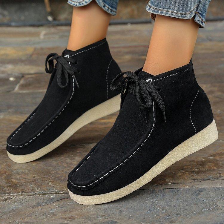 Casual large-size high-top women's shoes autumn new comfortable soft-soled lace-up single shoes