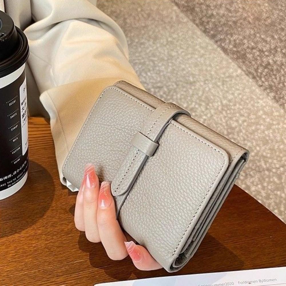 PU Leather Women's Purse Solid Color Folding Design Leather Purse Pull-out Design Large Capacity Short Wallet for Women