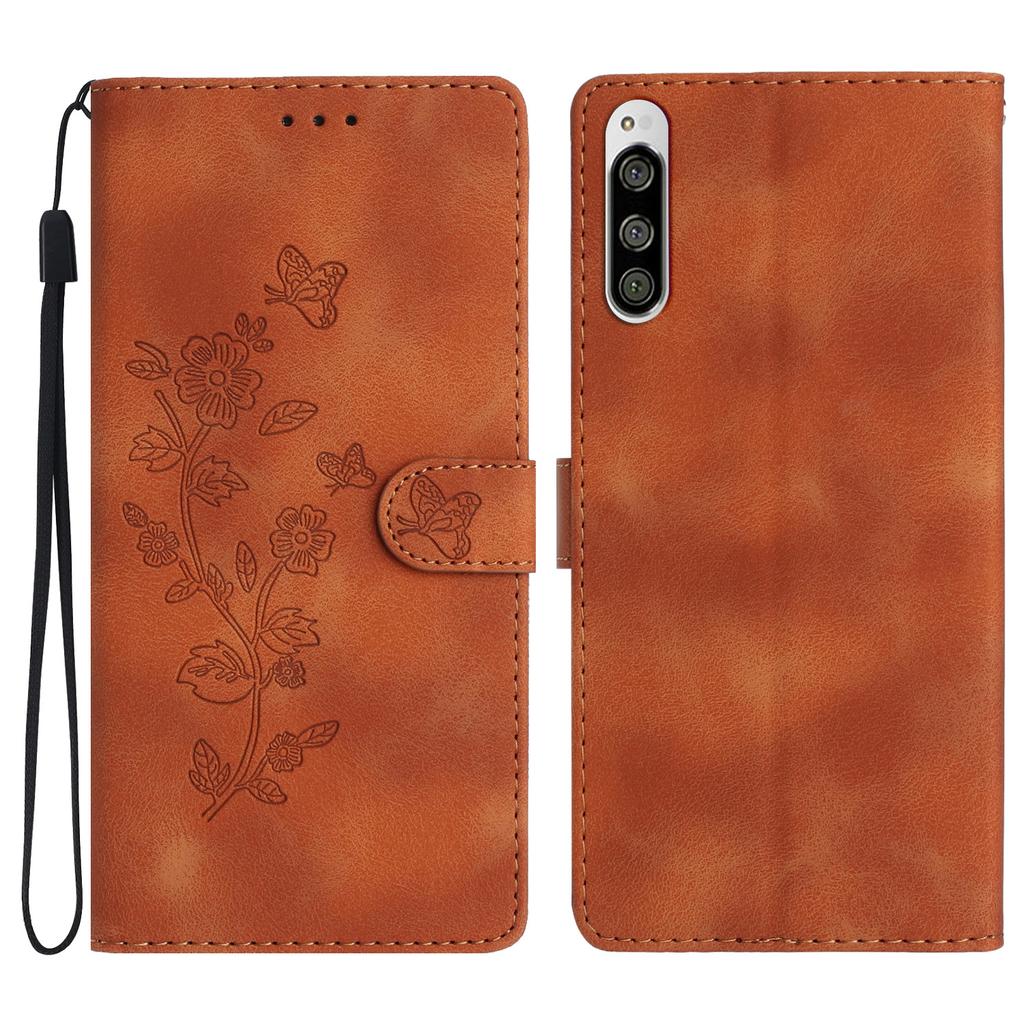 Flower Imprint Leather Case for Sony Xperia 5,Wallet Stand Mobile Phone Protective Cover