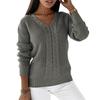 European & American Women's V-Neck Cable Knit Sweater - Long Sleeve Solid Color Casual Pullover Top
