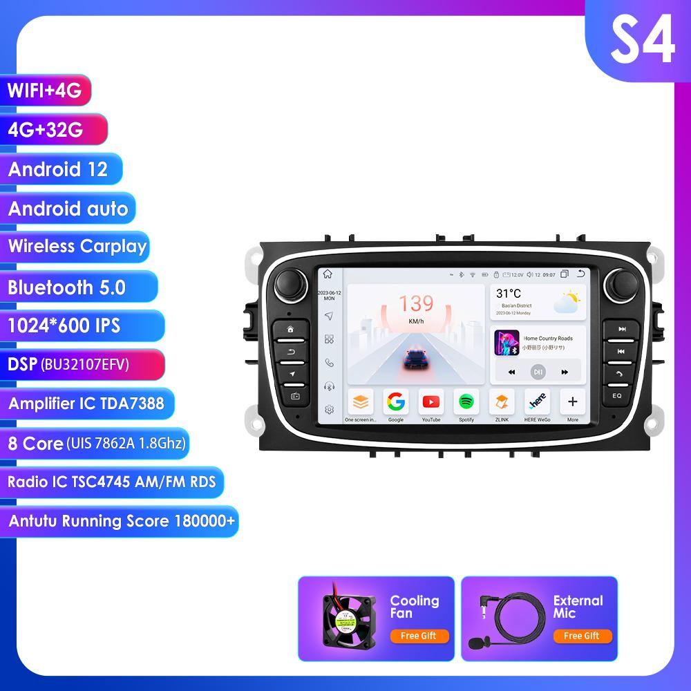 Hizpo For Ford/Focus/S-Max/Mondeo 9/GalaxyC-Max Car Radio Multimedia Video Player Navigation GPS Intelligent  Android 13 NO DVD 2din 2 Din 2.5D USB