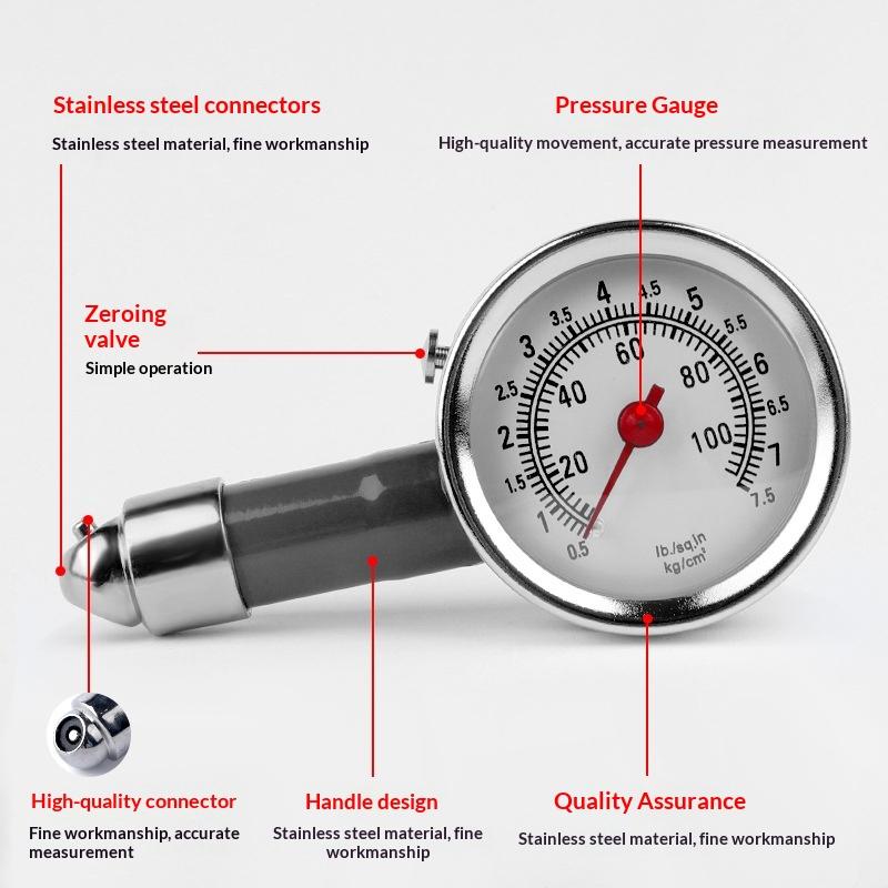 Car Tire Pressure Gauge Stainless Steel Inflation Pressure Gauge High Precision Meter Detector Repair Tools For Mechanical Tires