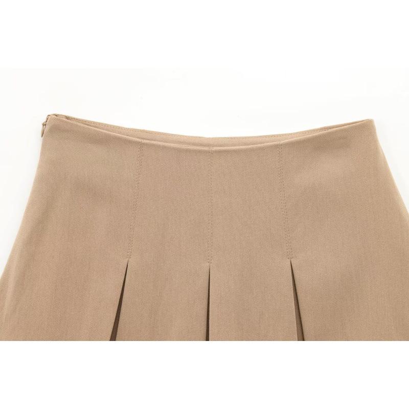2025 Summer Women's Solid Pleated Midi Skirt - European & American Style