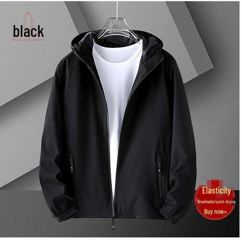

Men s Spring/Autumn Outdoor Windbreaker - Breathable, Quick-Dry, Elastic, Loose-Fit Hooded Jacket for Casual Wear M