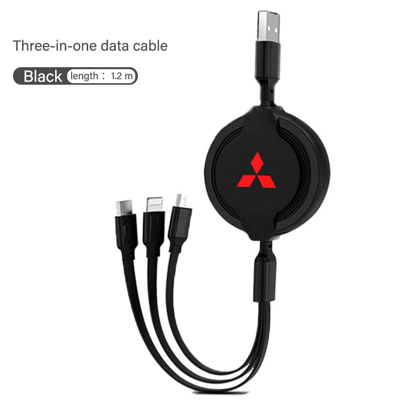 

Car 3 In 1 Retractable Fast Charging Data Cable Accessories For Mitsubishi Eclipse Lancer Outlander Pajero ASX Colt I200 Space